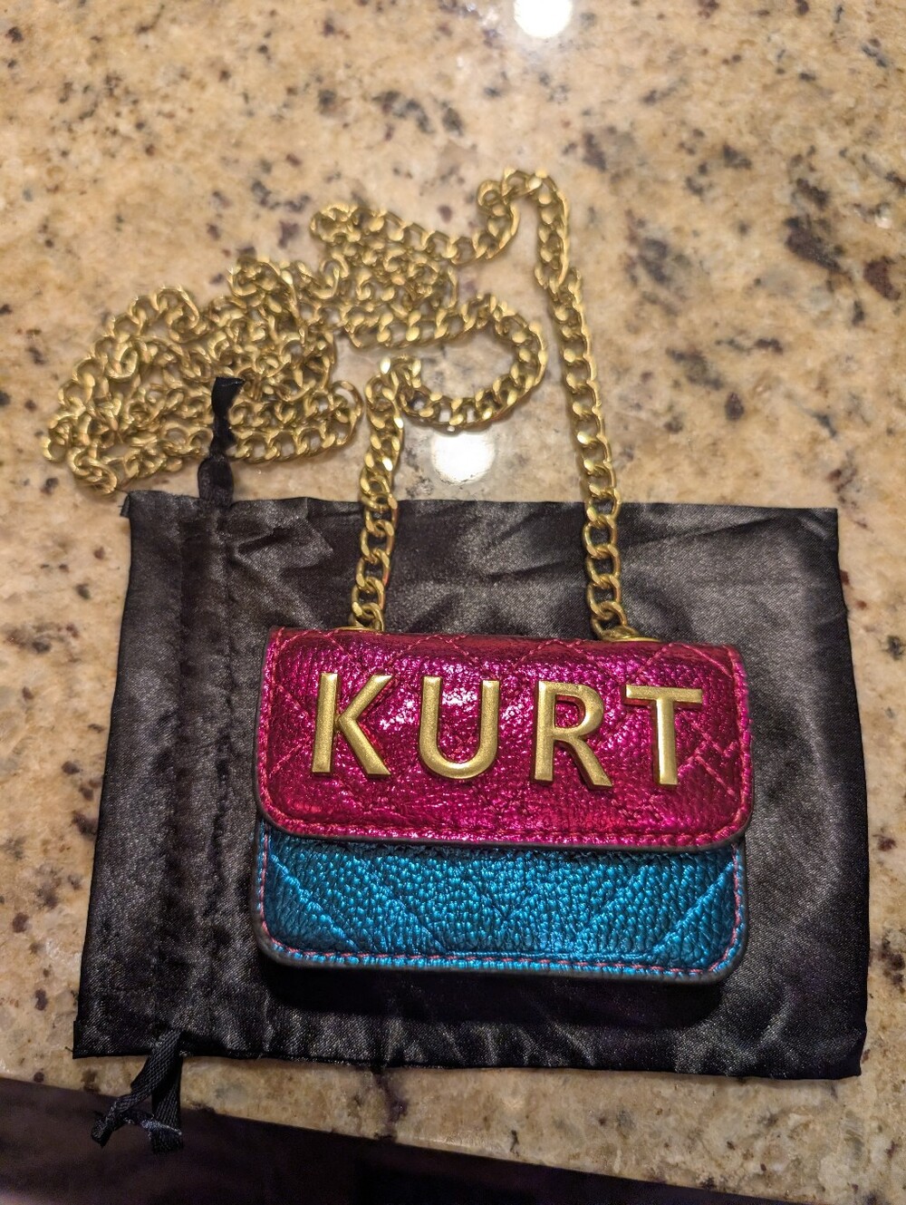 Kurt GeigerMini Kensington Crossbody Cardholder Metallic Pink Teal Gold Chain